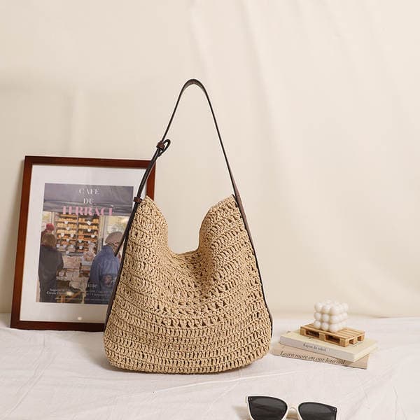 Casual Large Capacity Straw Shoulder Bag New Lazy Style Hollow Out Woven Bag For Women Beach Vacation Bag