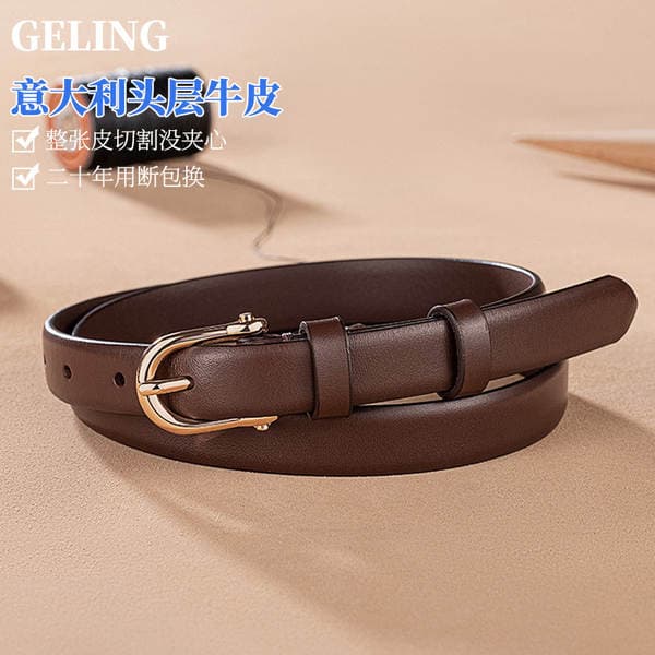 Guangzhou Top Grain Cowhide Slim Belt For Women - Fashion Versatile Genuine Leather Korean Style Belt For Dresses And Accessories, Premium Feel