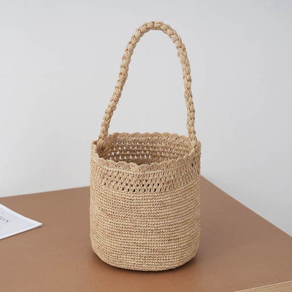 Women's Vacation Woven Raffia Bucket Bag, Hollow-Out Straw Handbag, Seaside Casual Tote & Shoulder Bag Wholesale