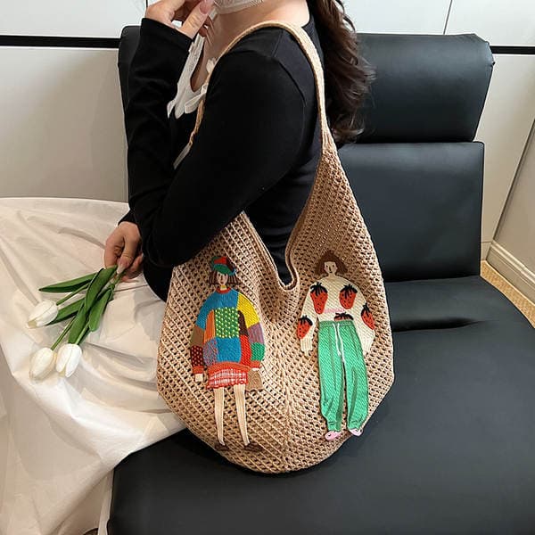 Lazy Style Woven Bag For Women, Fashionable Large Capacity Shoulder Bag, Beach Vacation Travel Korean Style Straw Bag