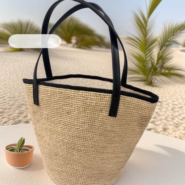 Japanese Style Raffia Minimalist Handmade Woven Straw Bag, Beach Vacation Tote, Women's Genuine Leather Handbag & Shoulder Bag