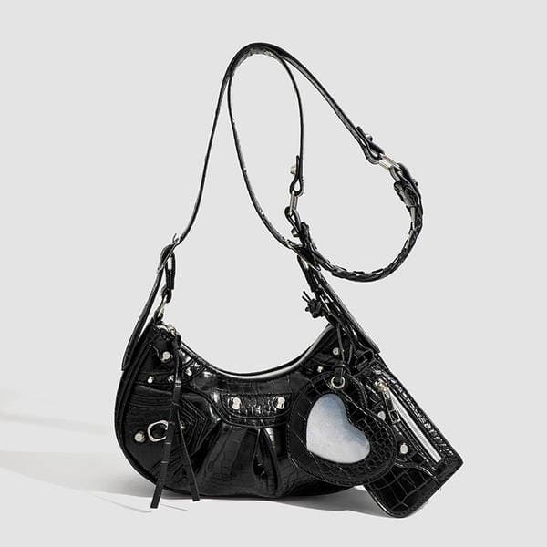 2026 New Niche Design Studded Spicy Girl Style Underarm Bag Versatile 3-In-1 Handbag Shoulder Crossbody Crescent Bag