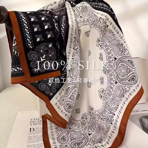 100% Mulberry Silk Maillard Cashew Silk Crepe De Chine Scarf - Spring/Summer/Autumn/Winter High-End Fashion Scarf For Women