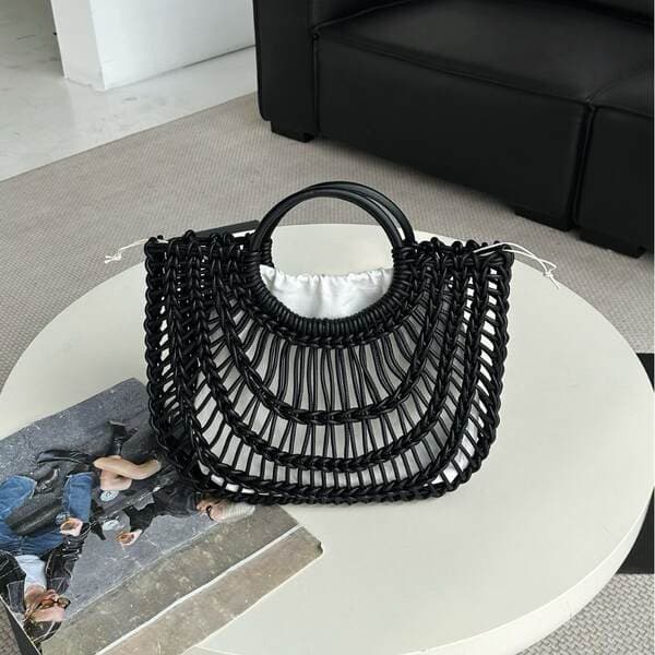 European And American Style 2026 Summer New Straw Bag, Handmade Woven Hollow Handbag, French Vacation Beach Bag For Women