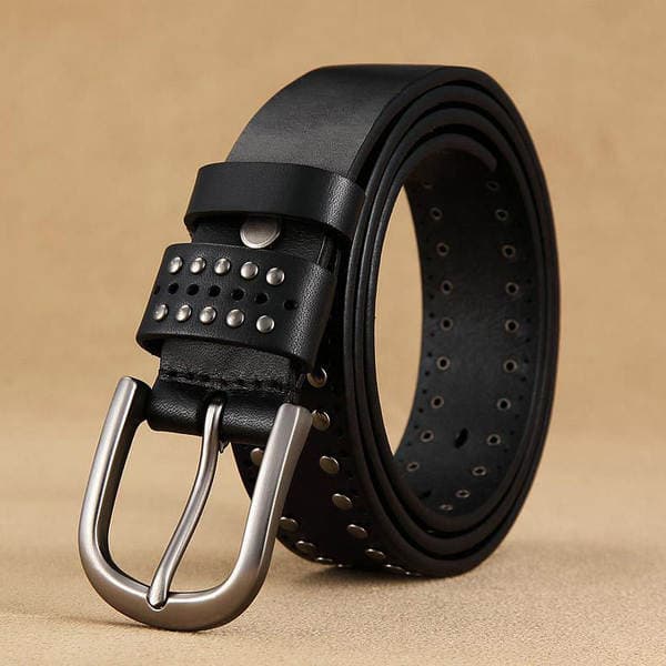 Women's Top Grain Cowhide Leather Belt, Simple Versatile Studded Genuine Leather Casual Decorative Wide Waist Belt For Jeans, Vintage Style