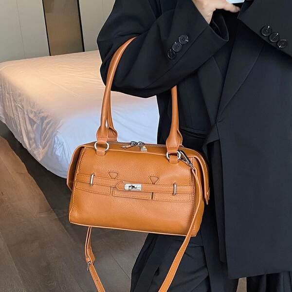 French Style Genuine Leather Underarm Bag For Women - Top Grain Cowhide Natural Tumbled Simple Pillow Bag Fashion Shoulder And Crossbody Bag