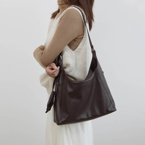Women's Soft Leather Tote Bag - Large Capacity Top Grain Cowhide Commuter Underarm Bag, Premium Genuine Leather Casual Shoulder & Crossbody Bag