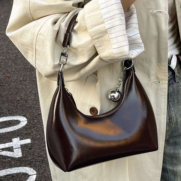 Fashion Oil Wax Leather Handbag For Women 2025 New Arrival Luxury Commuter Crescent Bag Stylish Shoulder & Crossbody Bag