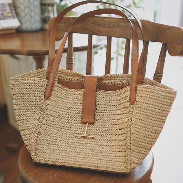 Zhu Zhu Style Straw Woven Bag For Women, Large Capacity Vacation Beach Straw Bucket Bag, Woven Market Basket Tote Bag