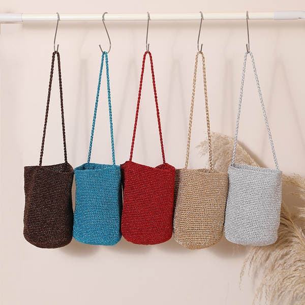 Fashion Shiny Line Single Shoulder Bucket Straw Woven Bag New Casual Solid Color Woven Bag For Women Beach Vacation Bag