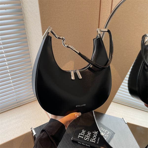 Niche Silver Faux Leather Crescent Underarm Bag For Women, Trendy 2024 New Large Capacity Single Shoulder Moon Bag