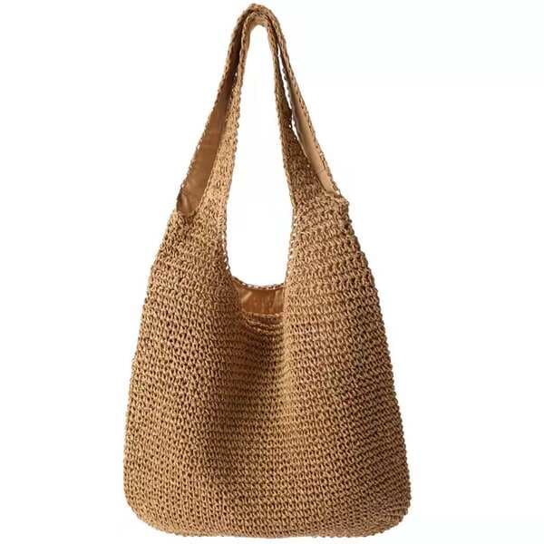 New Casual Large Capacity Single Shoulder Straw Woven Bag Simple Tote Solid Color Woven Bag For Women Beach Vacation Style