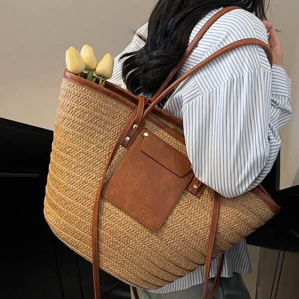 Vacation Style Straw Woven Bag For Women 2026 Summer New Fashion Woven Tote Bag Large Capacity Beach Bag