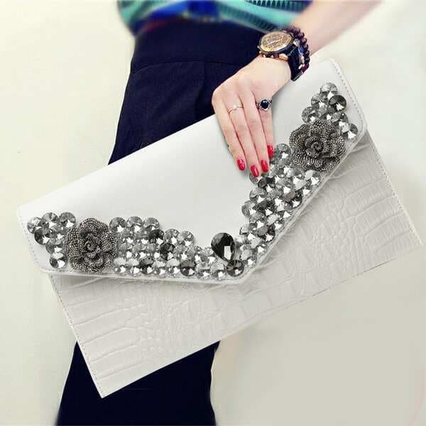 Fashion Women's Handbags 2025 New Genuine Leather Clutch Bag Evening Party Bag With Rhinestones Luxury Banquet Purse