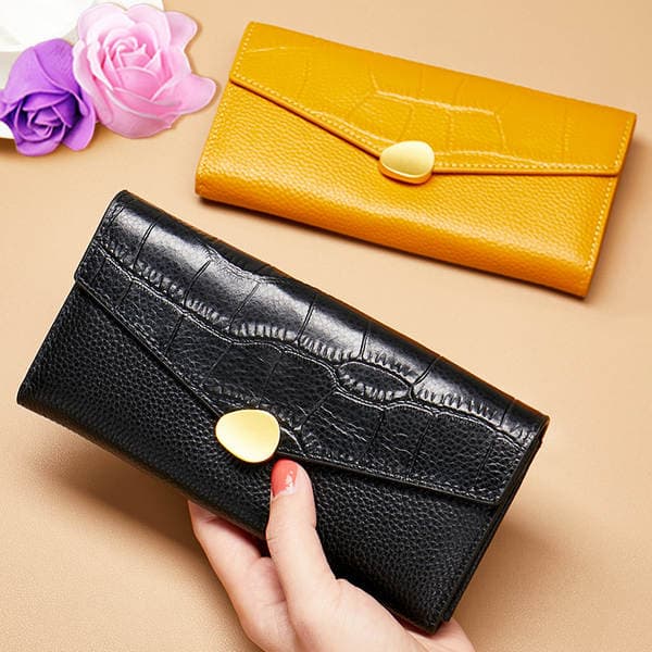 2026 New Yellow Lucky Wallet For Women Long Exquisite High-End Genuine Top Grain Cowhide Leather Phone Clutch Bag