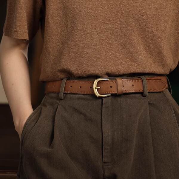 Wholesale From 1pc Handmade Retro Women's Leather Belt Brown Wide Top Grain Cowhide Belt With Copper Buckle Fashion Simple Trendy
