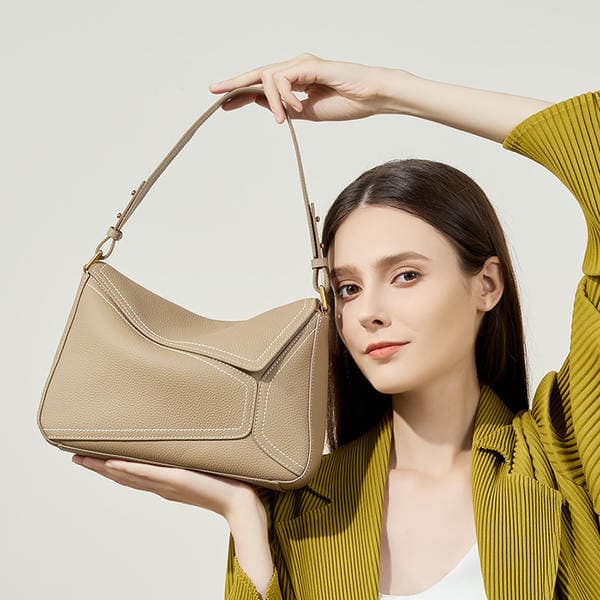 2026 Women's Handbag, New Model Single Shoulder Underarm Bag, Geometric Genuine Leather Pillow Bag, Premium Cowhide Crossbody Bag For Daily Use