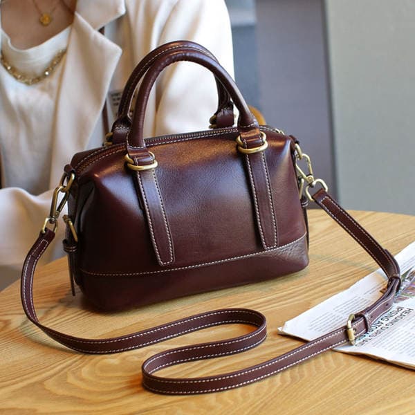 2026 Spring New Genuine Leather Boston Shoulder & Crossbody Bag Luxury Top Grain Cowhide Handbag For Women Versatile