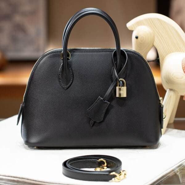 2025 Bowling Handbag For Women 25cm Large Top Grain Cowhide Shell Bag Tote Shoulder Commuter Bag Luxury