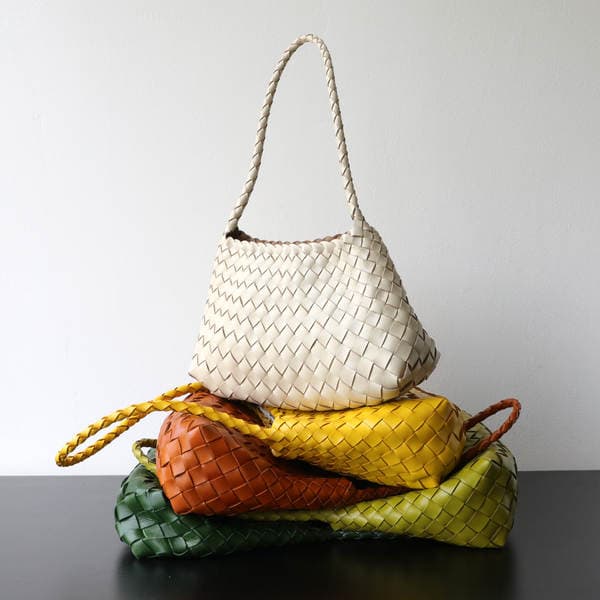 Niche Luxury Hand-Woven Top Grain Cowhide Leather French Vintage Basket Bag Genuine Leather Handbag Underarm Bag