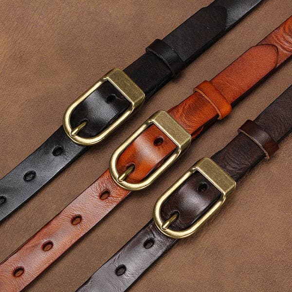 2.5cm Wide Vintage Distressed Decorative Belt Unisex Genuine Cowhide Leather Fashion Versatile Belt