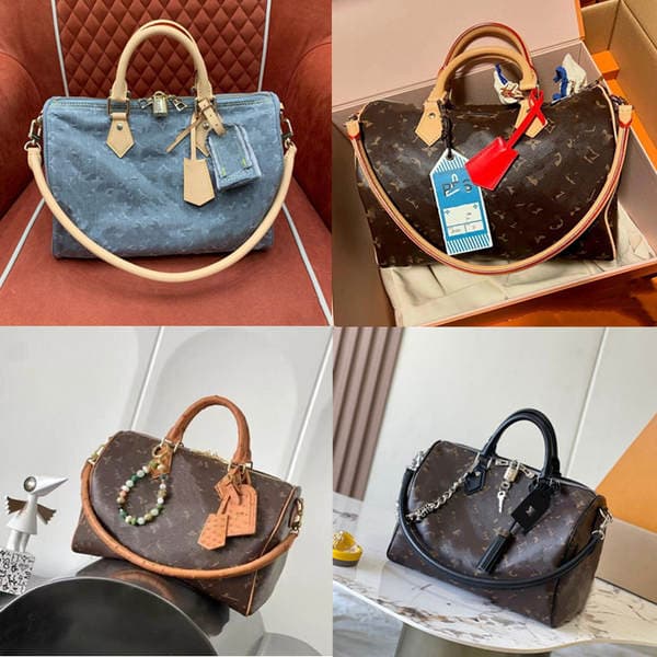 New Genuine Leather Boston Denim Jeans 30cm Pillow Bag Couple's Handbag Travel Bag Shoulder Trendy Crossbody Bag