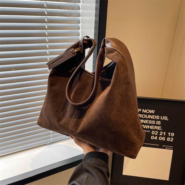 New Suede Single Shoulder Tote Bag, Fashion Simple Lazy Style Large Capacity Women's Handbag Bucket Bag Mommy Bag