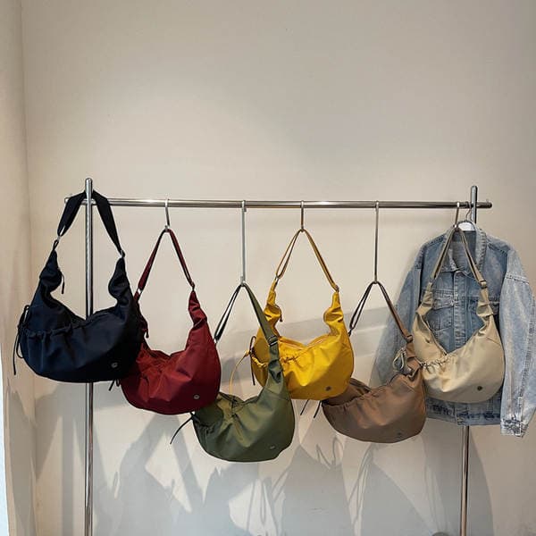 Fashion Women's Dumpling Bag Solid Color Nylon Cloth Simple Crossbody Bag Lightweight Shoulder Bag For Commuting And Students
