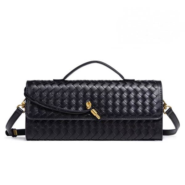 2025 New Niche Woven Shoulder Baguette Bag Fashion Horizontal Clutch Accordion Women's Crossbody Long Bag