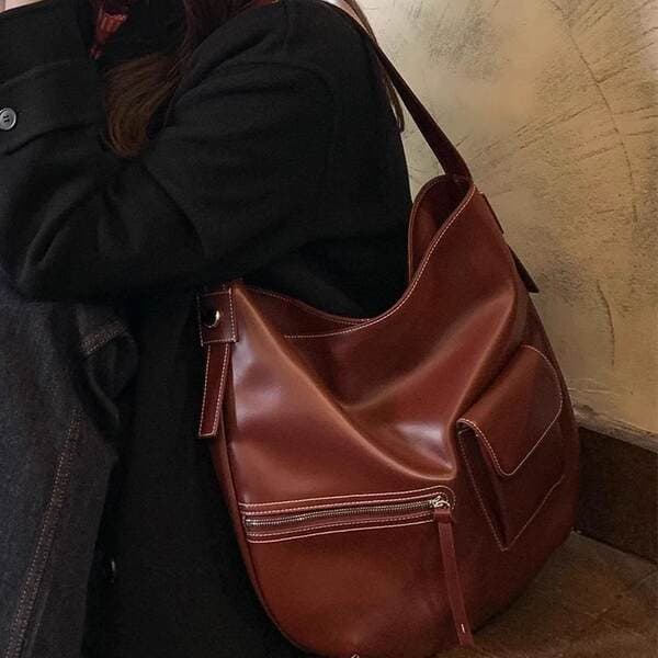 Women's Red Soft Leather Tote Bag 2025 New Arrival Large Capacity Vintage Commuter Handbag Shoulder Underarm Hobo Bag