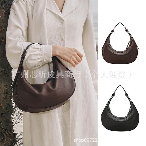 Qiu Zhenzhen Crescent Hobo Bag Vegetable-Tanned Sheepskin Minimalist Versatile Commuter Crossbody Shoulder Underarm Bag For Women