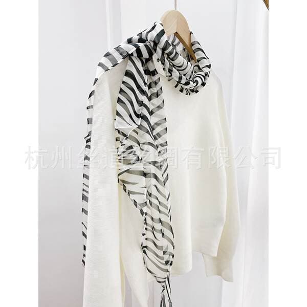 New French Zebra Print Silk Georgette Scarf For Women, Spring/Summer Lightweight Sun Protection Mulberry Silk Long Ribbon Wholesale