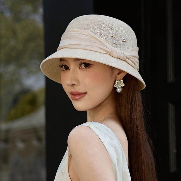 2026 New Summer Sun Hat For Women Breathable Wide Brim Bucket Hat Luxury Ribbon Bow Fisherman Hat