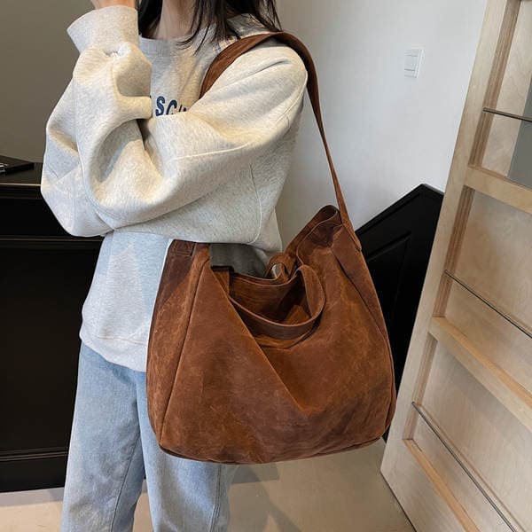 Retro Suede Matte Tote Bag For Women 2024 New Autumn/Winter Versatile Shoulder Underarm Bag Trendy Bucket Bag
