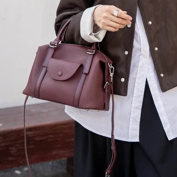 Cross-Border Simple Retro Women's Genuine Leather Handbag Boston Bag Work Commuter Versatile Shoulder Bag Crossbody Bag