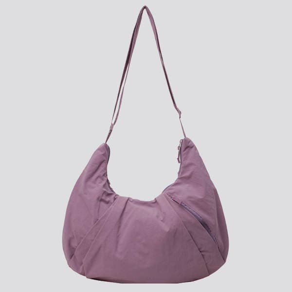 Japanese Style Pleated Crossbody Bag For Women, Large Capacity Solid Color Nylon Dumpling Bag, Commuter Shoulder Bag For Students