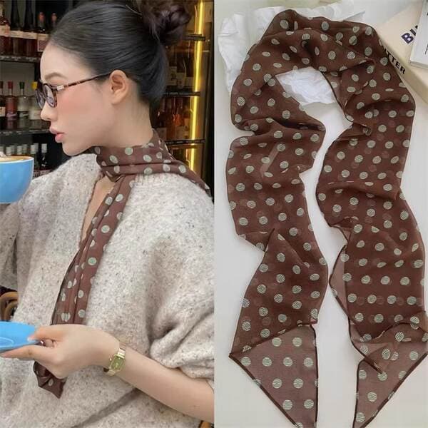 2025 New French Polka Dot Silk Chiffon Scarf For Women - Spring/Summer Lightweight Sun Protection Mulberry Silk Chiffon Square Scarf