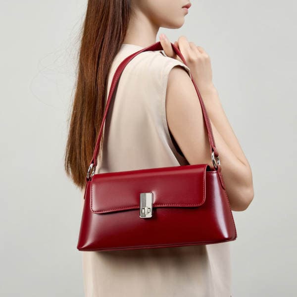 Red Crossbody Women's New Commuter Handbag Shoulder Bag French Style Niche Luxury Genuine Leather Underarm Bag