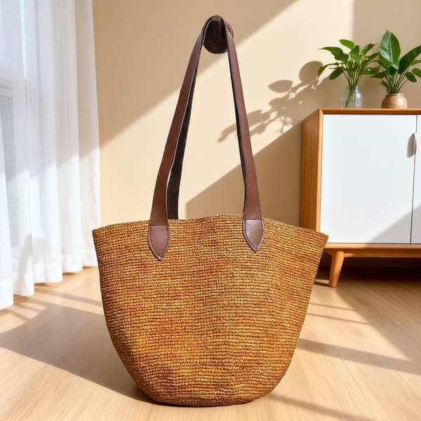 Niche Design Vacation Style Raffia Cowhide Shoulder Bucket Bag For Women, New Summer Large Capacity Casual Handbag