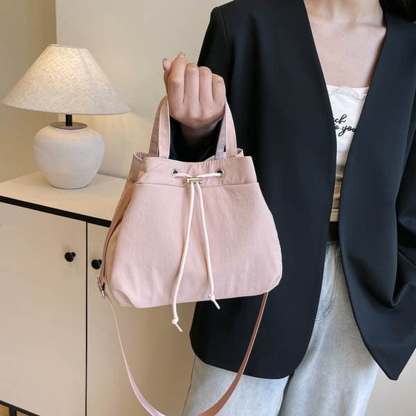 Cross-Border Retro Niche Nylon Bucket Bag For Women, Lightweight Korean Style Versatile Casual Shoulder Bag For Commuting
