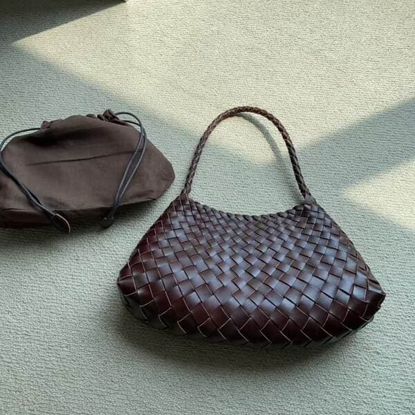 Dragon Diffusion Women's Cowhide Woven Bag Vintage Shoulder Handbag Underarm Bag Baguette Bag