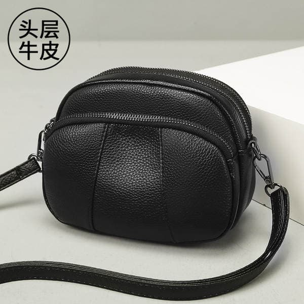 Top Grain Cowhide Leather Bag For Women, Three-Layer Zipper 2026 New Fashion Genuine Leather Shoulder Bag, Crossbody Bag, Casual Small Bag