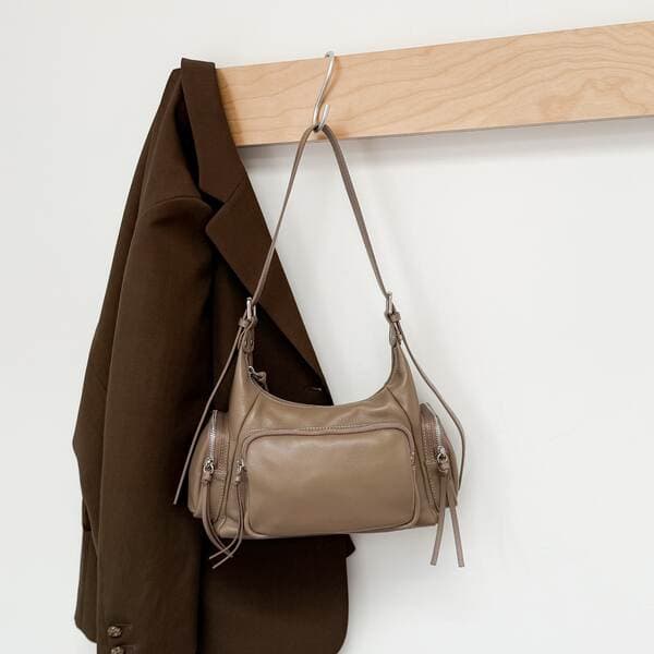 Top Grain Cowhide Multi-Pocket Motorcycle Bag, Trendy Soft Shoulder Bag, Versatile Underarm Bag, Large Capacity Crossbody Tote