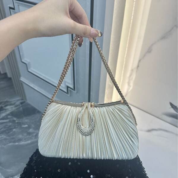 Cross-border Europe & US Pleated Minimalist Versatile Trendy Elegant Cheongsam Banquet Bridal Evening Clutch Solid Color Handbag