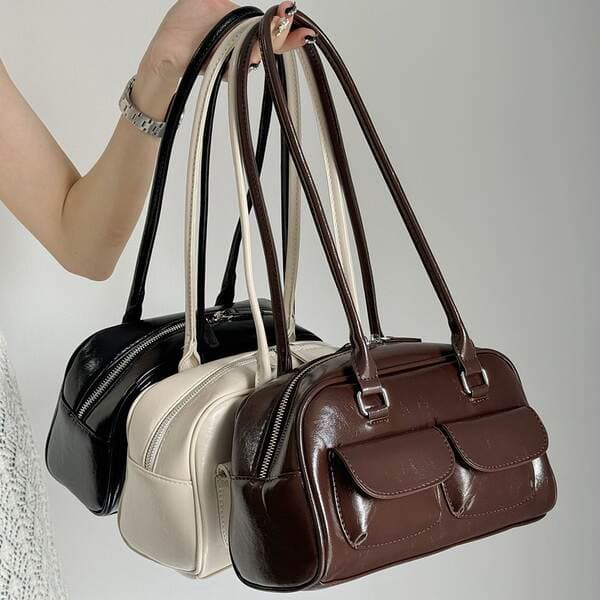 Korean Style New Bowling Bag Handbag - Niche Retro Underarm Bag With Large Capacity And Small Pocket Design For Women