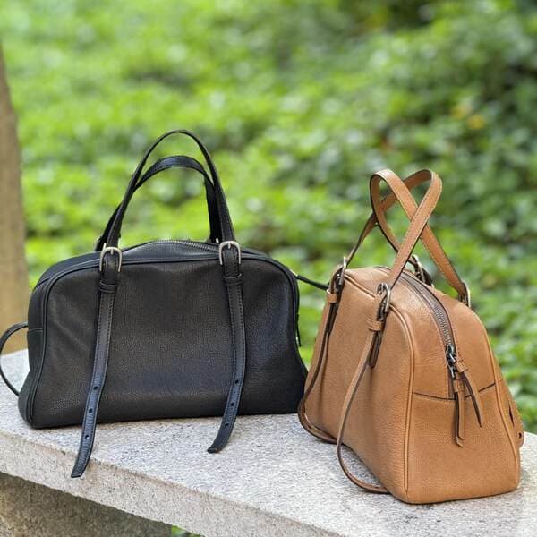 Celebrity Style Vegetable-Tanned Cowhide & Sheepskin Bowling Bag - Niche Retro Genuine Leather Large Capacity Commuter Bag For Women