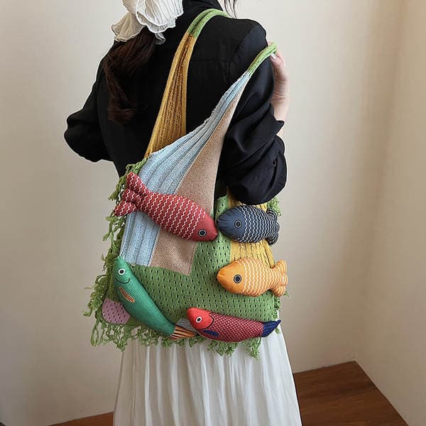 Trendy Fashion Women's New Lazy Style Casual Commuter Woven Shoulder Bag Versatile Tote Bag