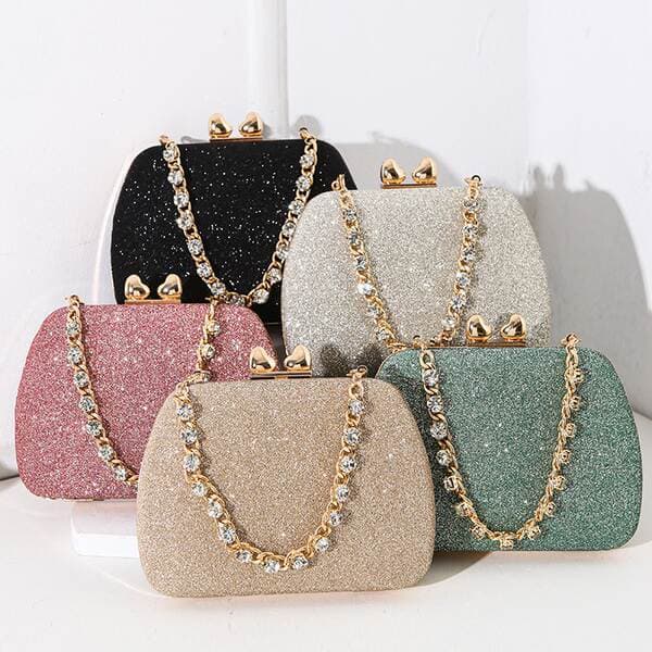 Luxury Texture Square Box New Banquet Bag Heart-Shaped Diamond Inlaid Handbag Elegant Party Clutch Crossbody Bag For Women