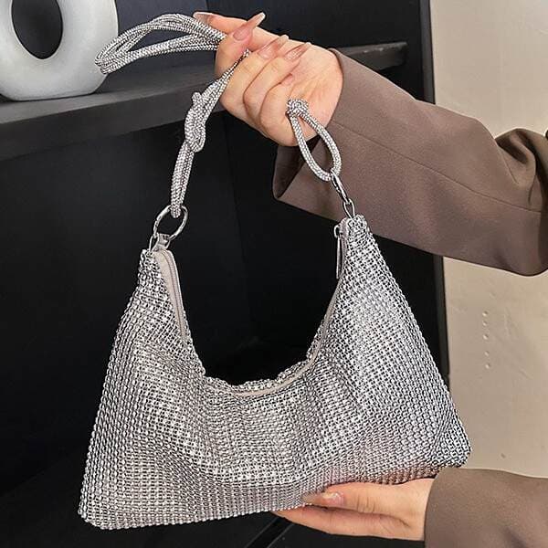 2025 New Trendy Sparkling Faux Rhinestone Knot Crescent Shoulder Bag Luxury Diamond Evening Bag