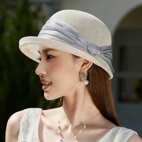 Japanese Style Washi Paper Bucket Hat For Women - Summer Sun Protection Luxury Bow-Knot Linen Sun Hat Trendy